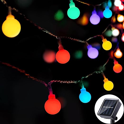 60 LED Solar Globe Fairy Lights – Warm White, Waterproof