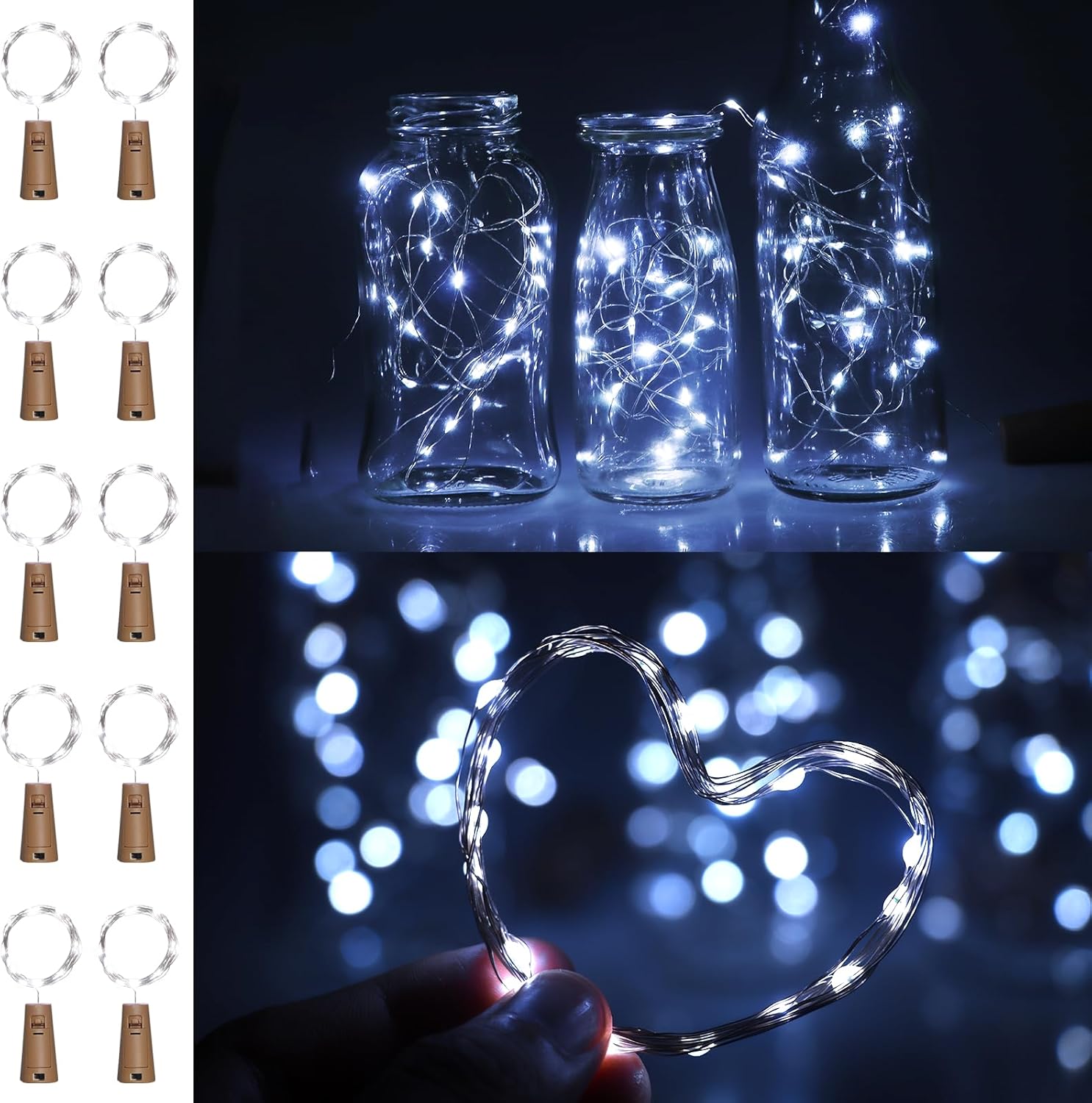 10-Pack Bottle Cork Lights, 20 LED, Multicolor Fairy
