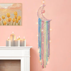 Macrame Moon Dream Catcher Wall Hanging with LED Light