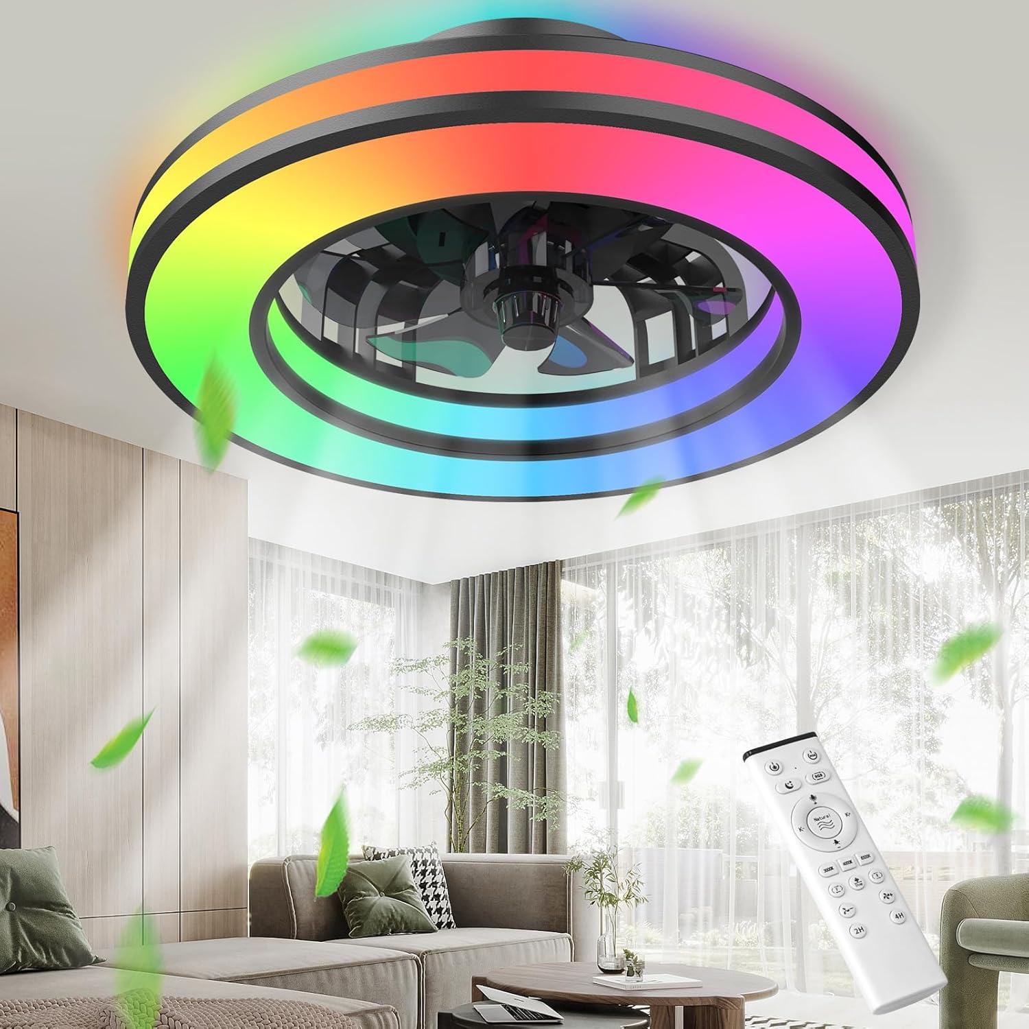 RGB LED Ceiling Fan with Remote & Quiet Reversible Motor