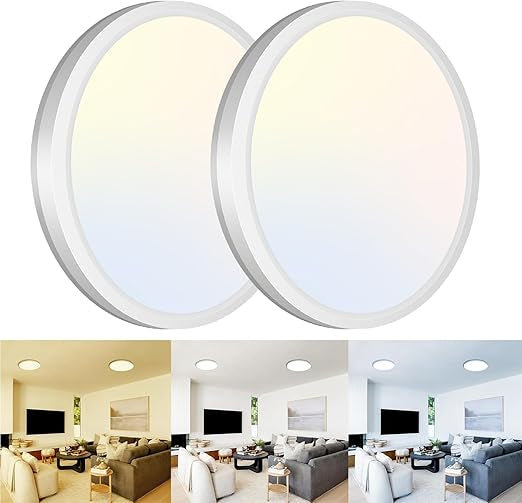 15W Flush Mount LED Ceiling Light – Brushed Nickel, 3 CCT