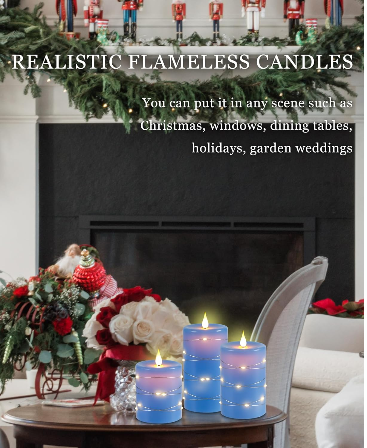 Flameless LED Candles with Starry String Lights – 3-Pack Real Wax, Remote & Timer Function
