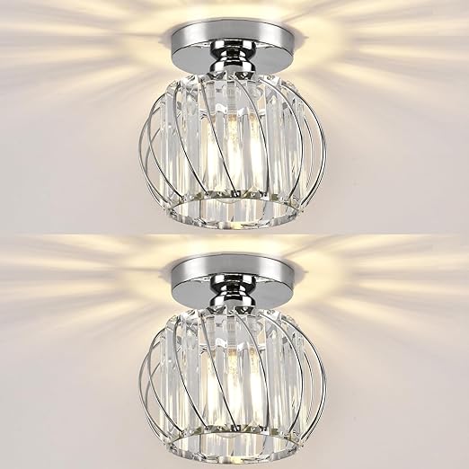 Small Crystal Flush Mount Ceiling Light with Black Shade