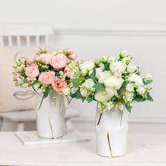 Floweroyal 4 Bunches Artificial White Peony Flowers – Silk Bouquets for Home & Wedding Décor