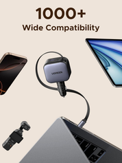 90W Retractable Car Charger – 3-Port Fast USB Car Adapter with 60W Cable for iPhone, Galaxy, iPad & Laptops