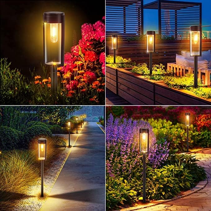 4 Pack Solar Garden Lights – Warm White Tungsten Filament, Waterproof, Auto On/Off