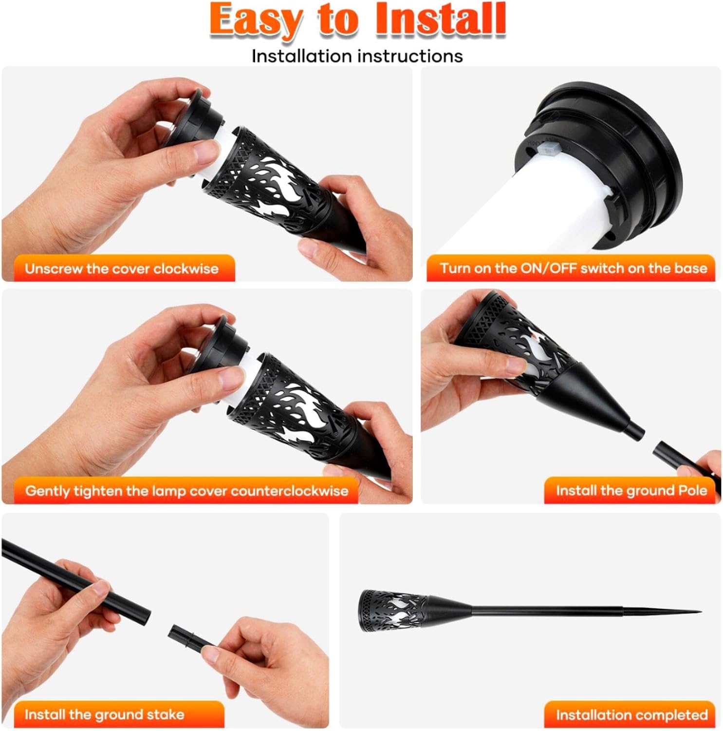 Solar Torch Lights – 6 Pack, Flickering Flame & Steady Modes, Waterproof Outdoor Garden Lights