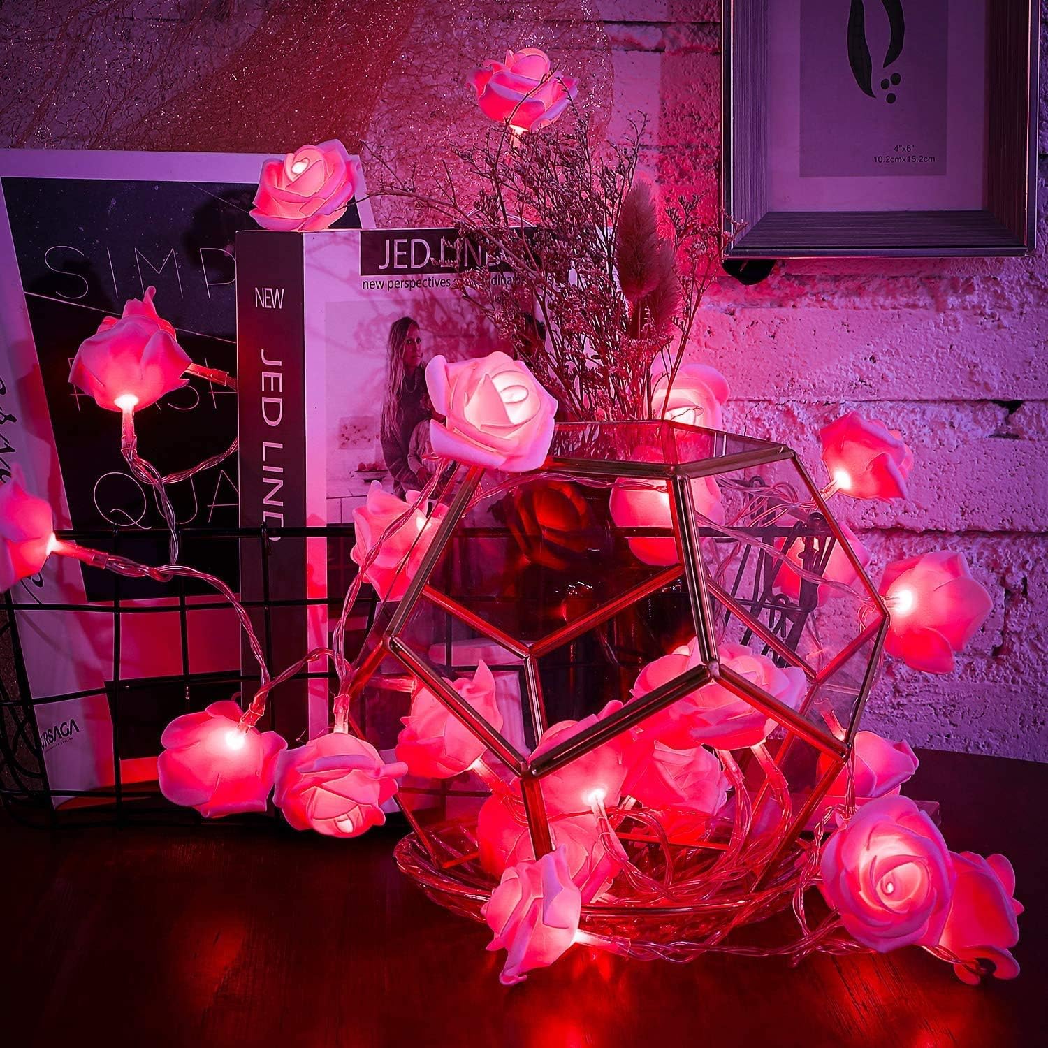 Romantic Pink Rose Fairy Lights – 20 LED Battery