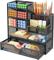 5-Tier Mesh Desk Organizer with Drawers – Metal Office & Makeup Storage, Black