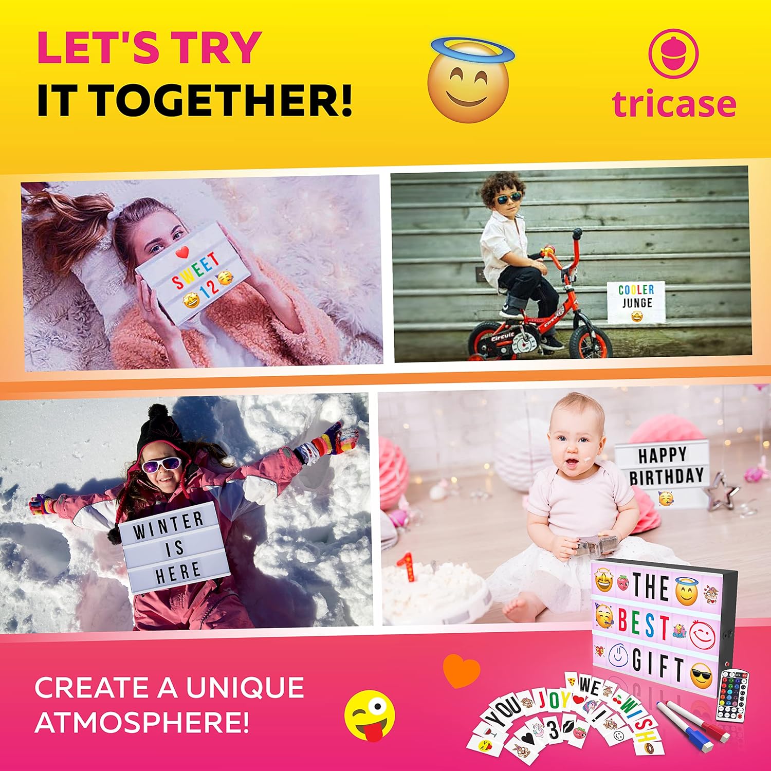 Cinema Light Box with 386 Letters, Emoji & Remote