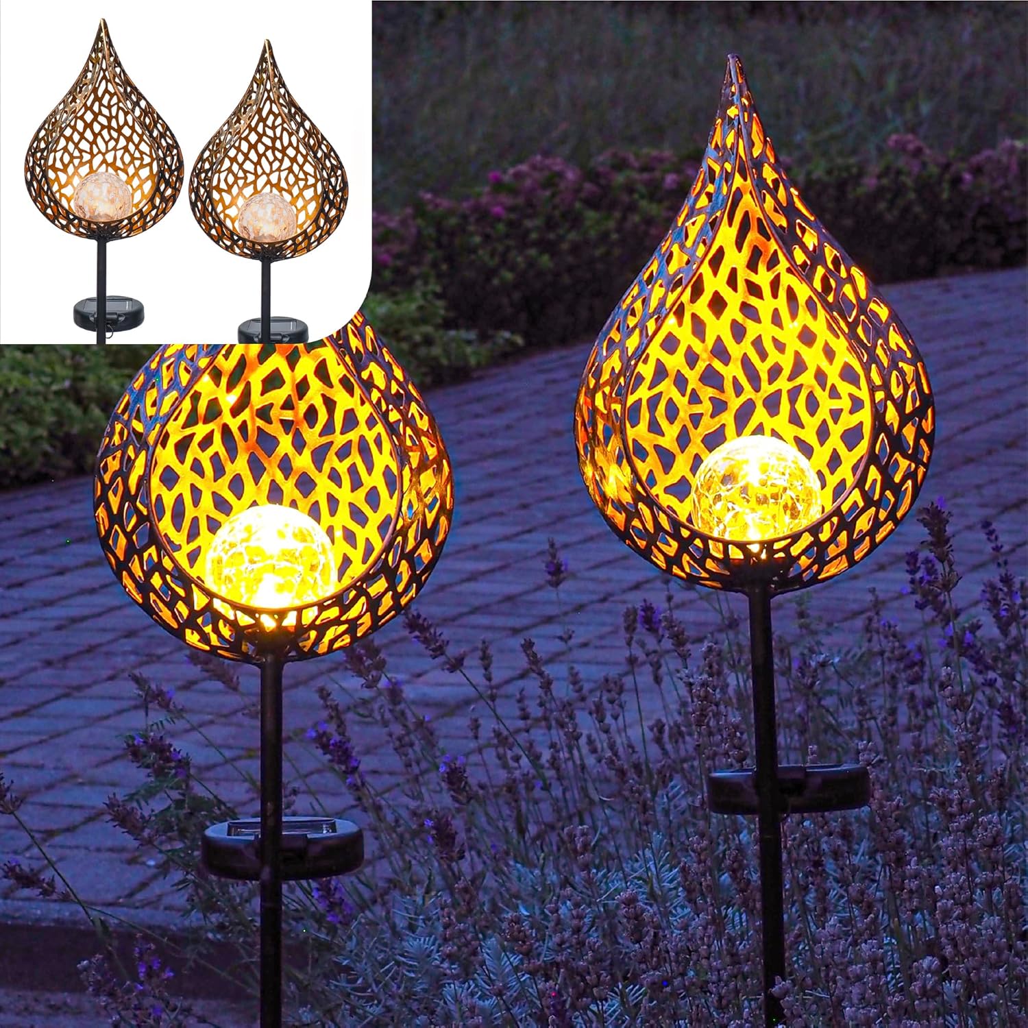 Solar lights outdoor garden - Set of 2 Garden ornaments outdoor as garden lights - moon lights solar garden light - garden solar lights outdoor waterproof