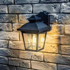 Black Rectangular Outdoor Wall Lantern - Modern Vintage Light, E27 Bulb