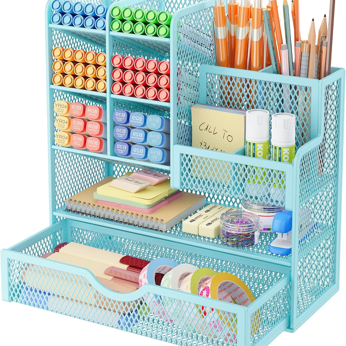 5-Tier Mesh Desk Organizer with Drawers – Metal Office & Makeup Storage, Black