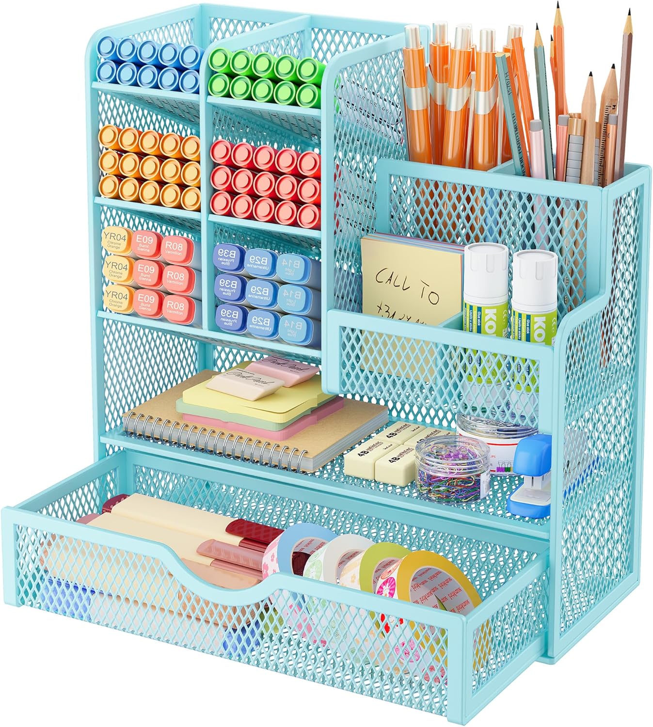 5-Tier Mesh Desk Organizer with Drawers – Metal Office & Makeup Storage, Black