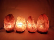 Four illuminated Himalayan salt lamps on a soft background with 'Needs & Gifts' branding.