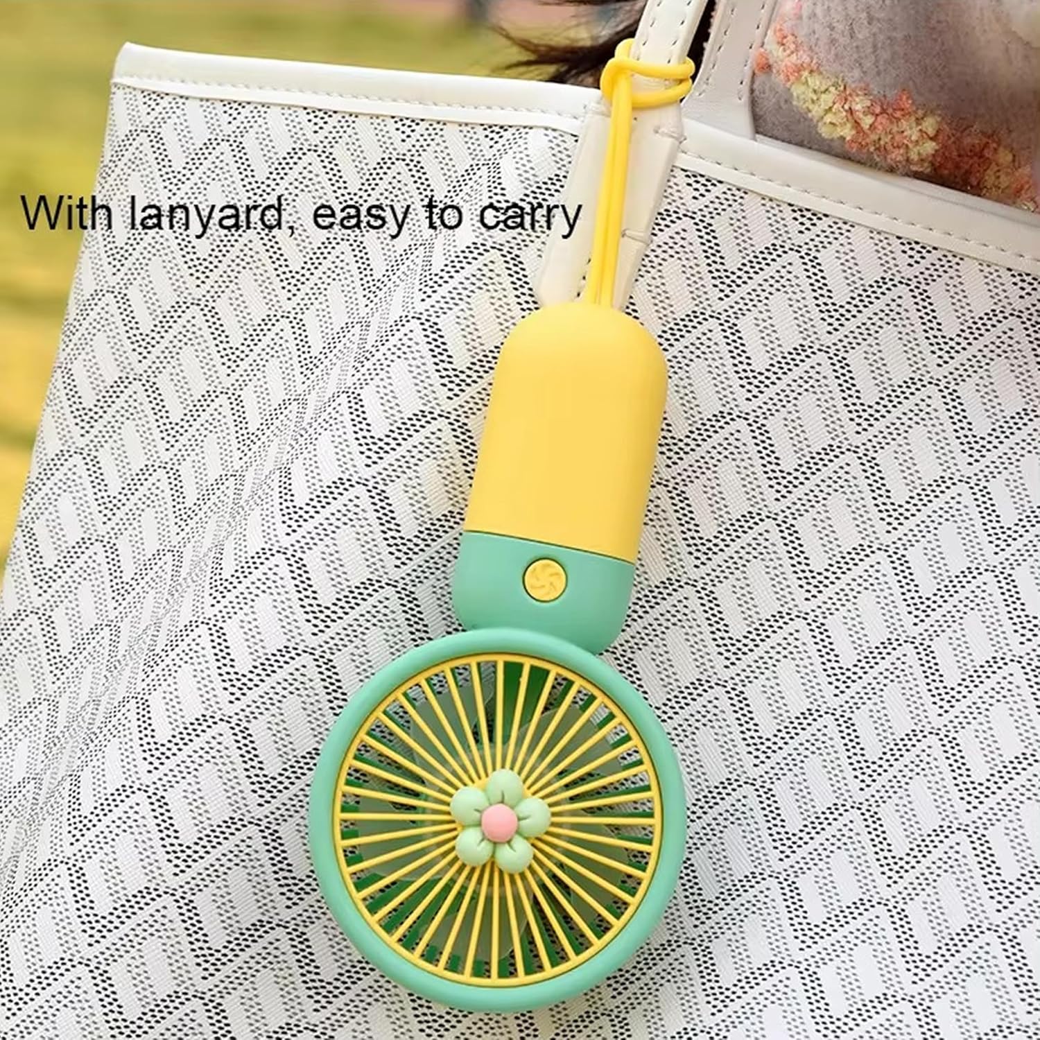 Handheld Fan – Hand Held Fan Rechargeable – Mini Portable Fans Handheld USB Rechargeable Fans with 3 Speeds – Battery Operated Mini Desk Cooler – Hand Held Travel Cooler (Yellow/Green)