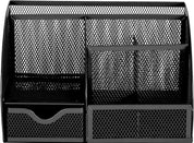 7-Compartment Mesh Desk Organizer Caddy – Multifunctional Pencil Holder, Black