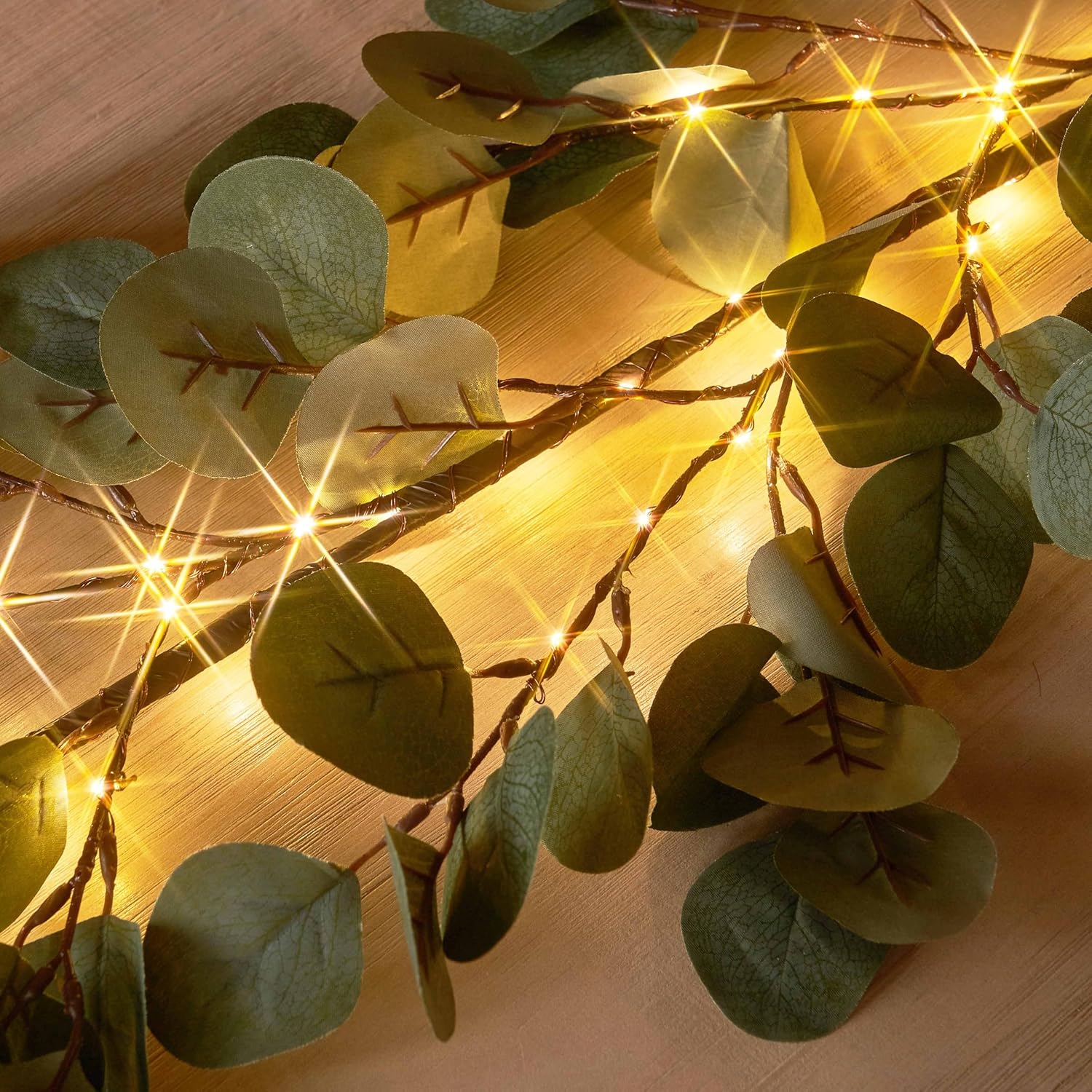 LED Willow Vine Garland with Eucalyptus Leaves, 6FT Artificial Tree Branch Fairy Lights with 96 LEDs for Indoor Christmas Home Décor