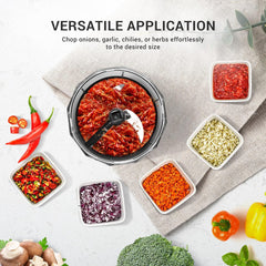 LEBENLANG Manual Food Chopper 1L with Lid & Whisk, BPA-Free Veg & Onion Dicer