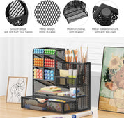 5-Tier Mesh Desk Organizer with Drawers – Metal Office & Makeup Storage, Black