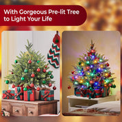 Mini green Christmas tree with red cloth base cover