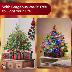 Mini green Christmas tree with red cloth base cover