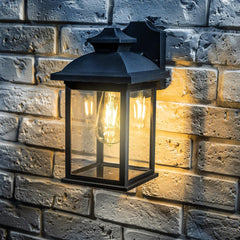 Black Rectangular Outdoor Wall Lantern - Modern Vintage Light, E27 Bulb