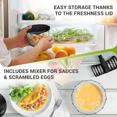 LEBENLANG Manual Food Chopper 1L with Lid & Whisk, BPA-Free Veg & Onion Dicer