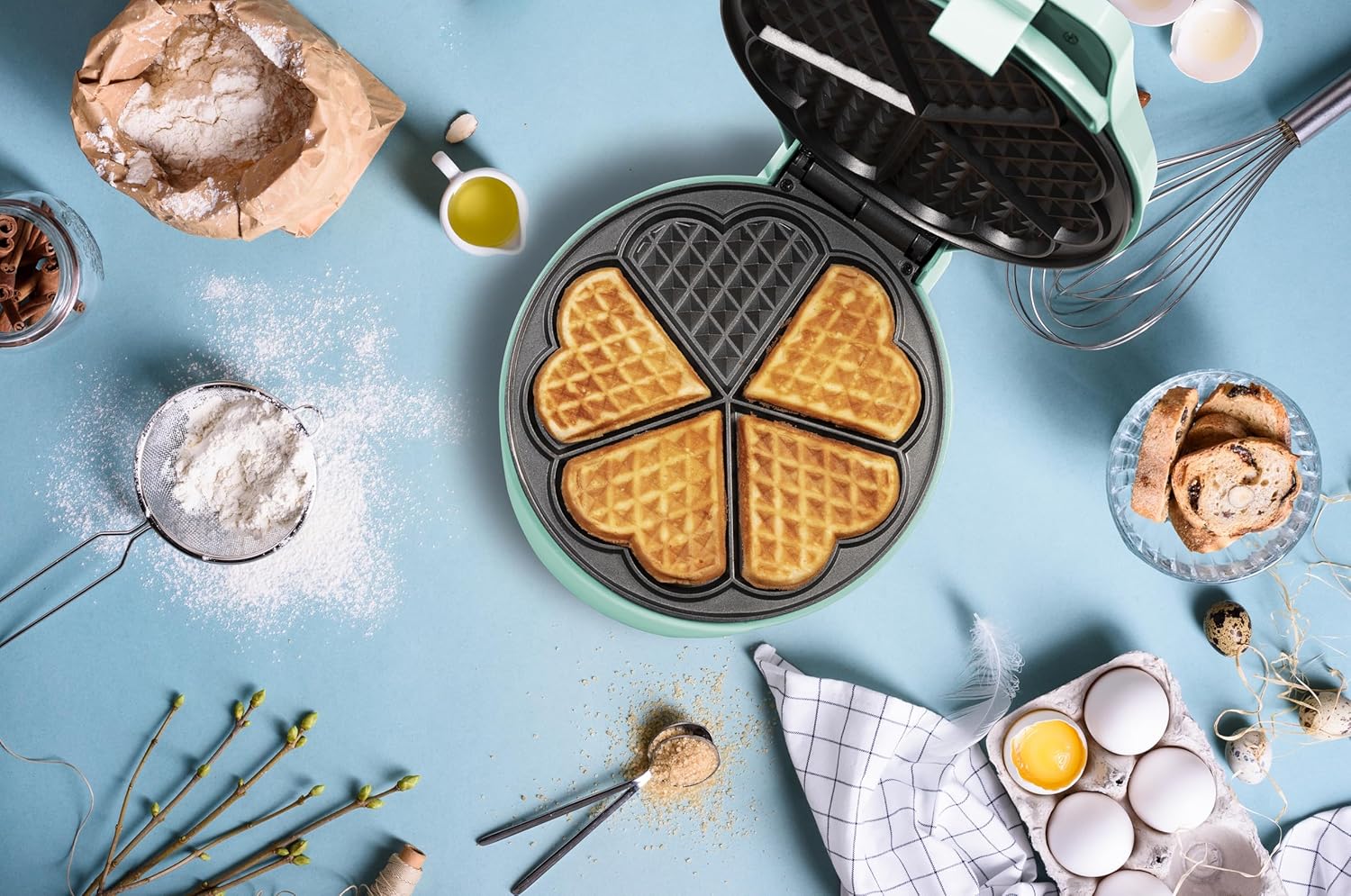 Mini Animal Cookie & Waffle Maker – 700W, Non-Stick Plates, Baking Indicator Light, Blue, Fun Mini Treats