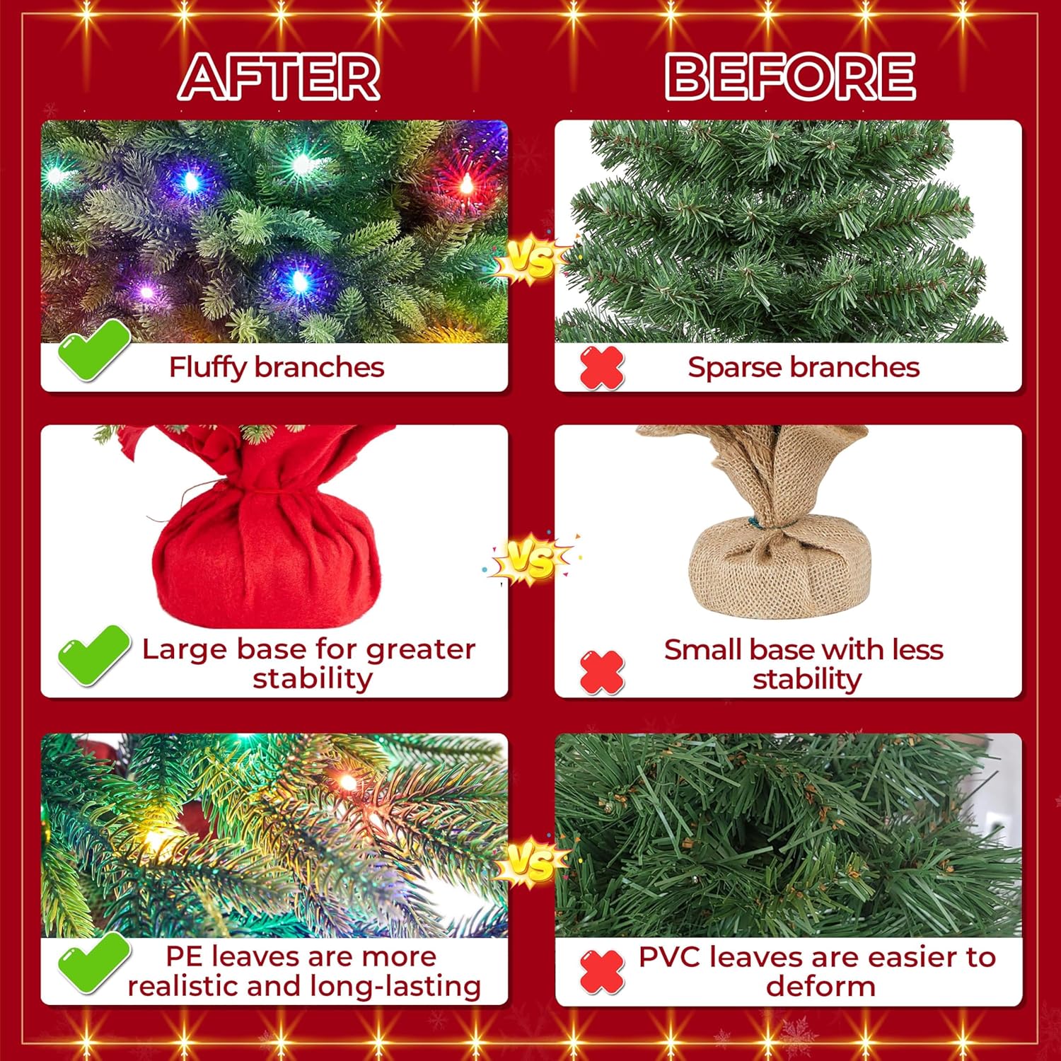 2ft Christmas tree with 62 branch tips and LED lighting
