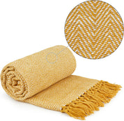 Emma Barclay Recycled Cotton Herringbone Throw Blanket, Ochre Yellow, 178x254cm
