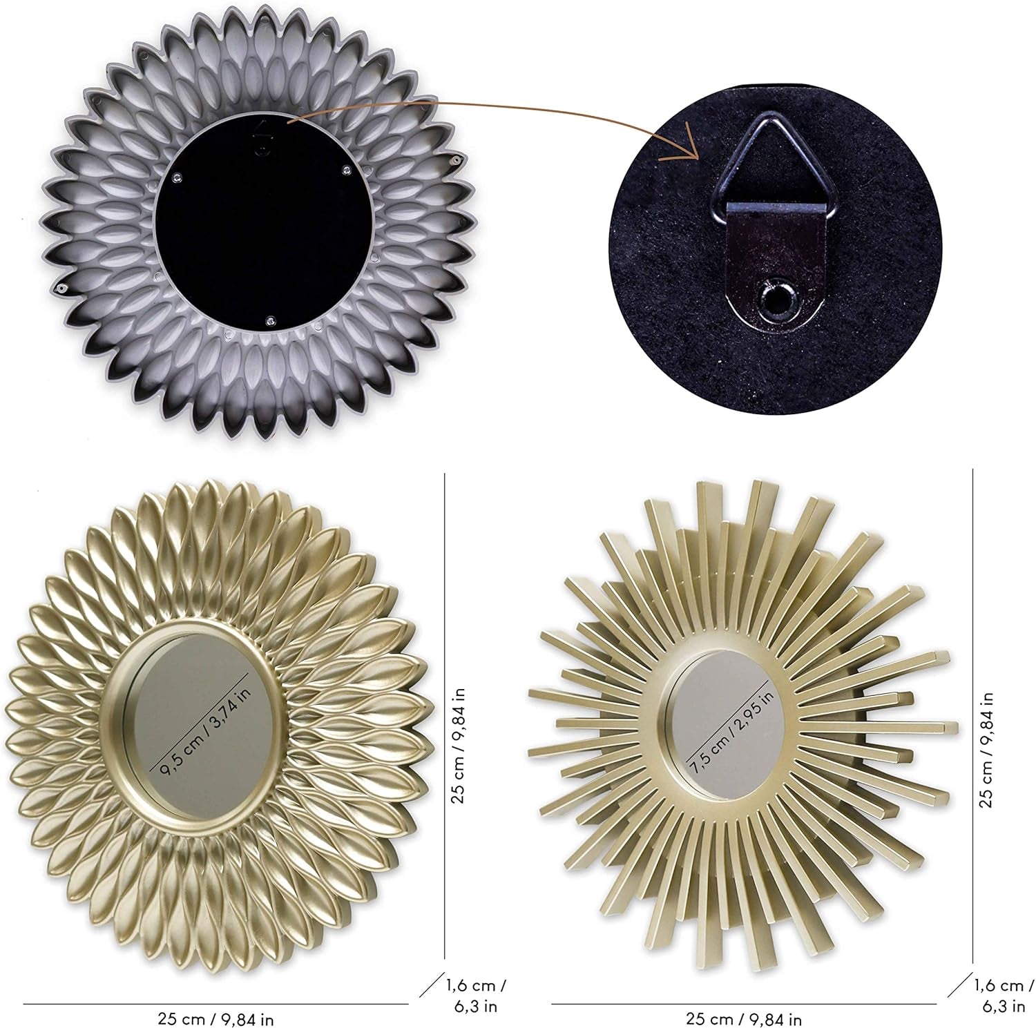BONNYCO Set of 3 Round Gold Wall Mirrors – Home Décor for Living Room & Bedroom