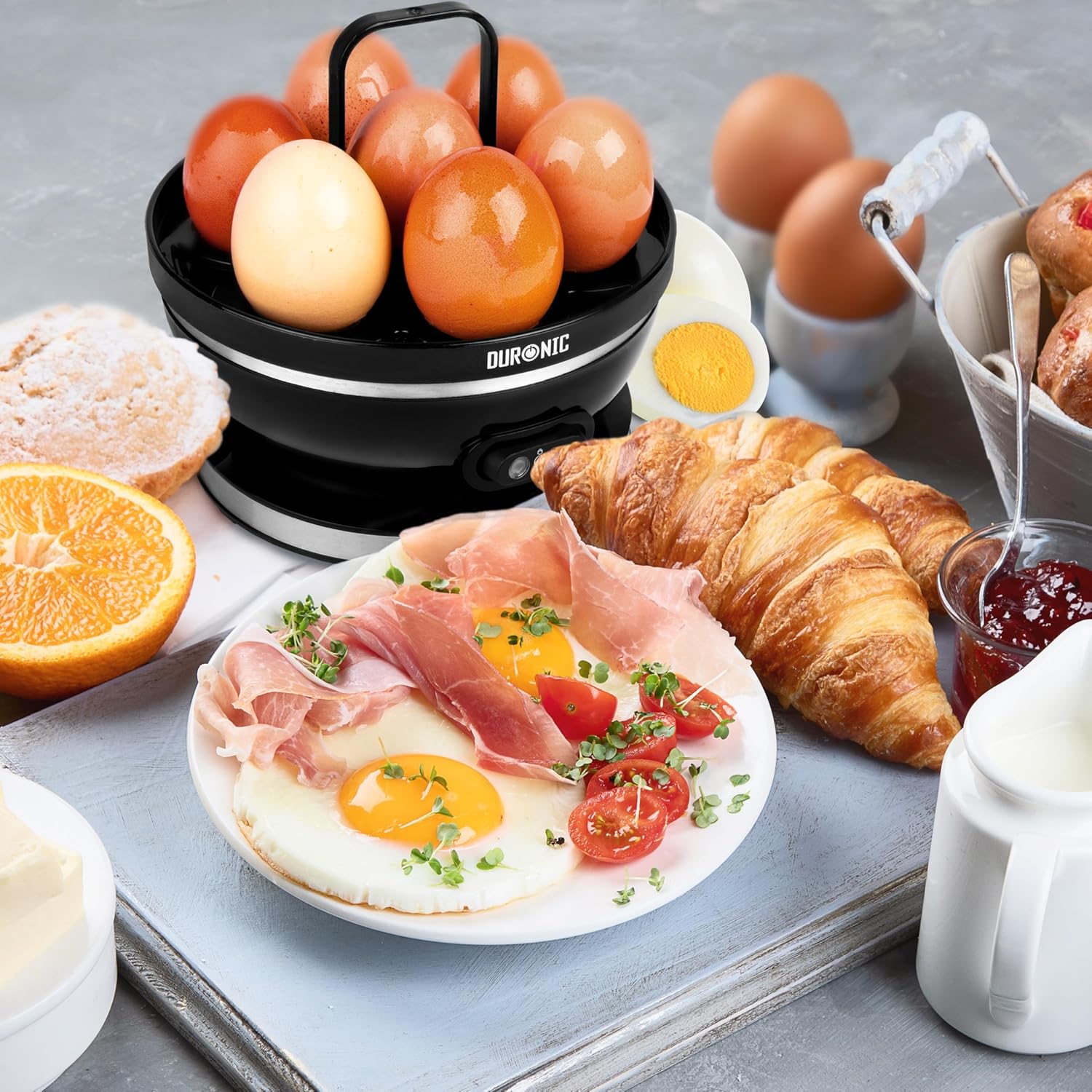 Electric Egg Boiler EB27 Black 400W 7-Egg Automatic Boiler & Poacher with Keep-Warm Function