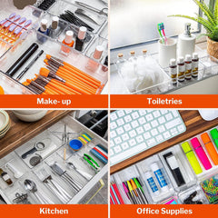 Clear Drawer Organiser Set – Makeup, Cosmetics & Utensil Tray for Kitchen & Bedroom