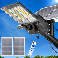 5000W Solar Street Lights: 480,000LM Commercial Parking Lot Light, Dusk to Dawn, IP67 Waterproof, 6500K Solar Security Flood Lights for Yard, Road, Basketball Courts