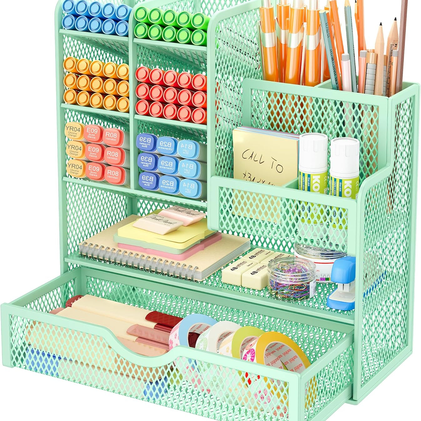5-Tier Mesh Desk Organizer with Drawers – Metal Office & Makeup Storage, Black