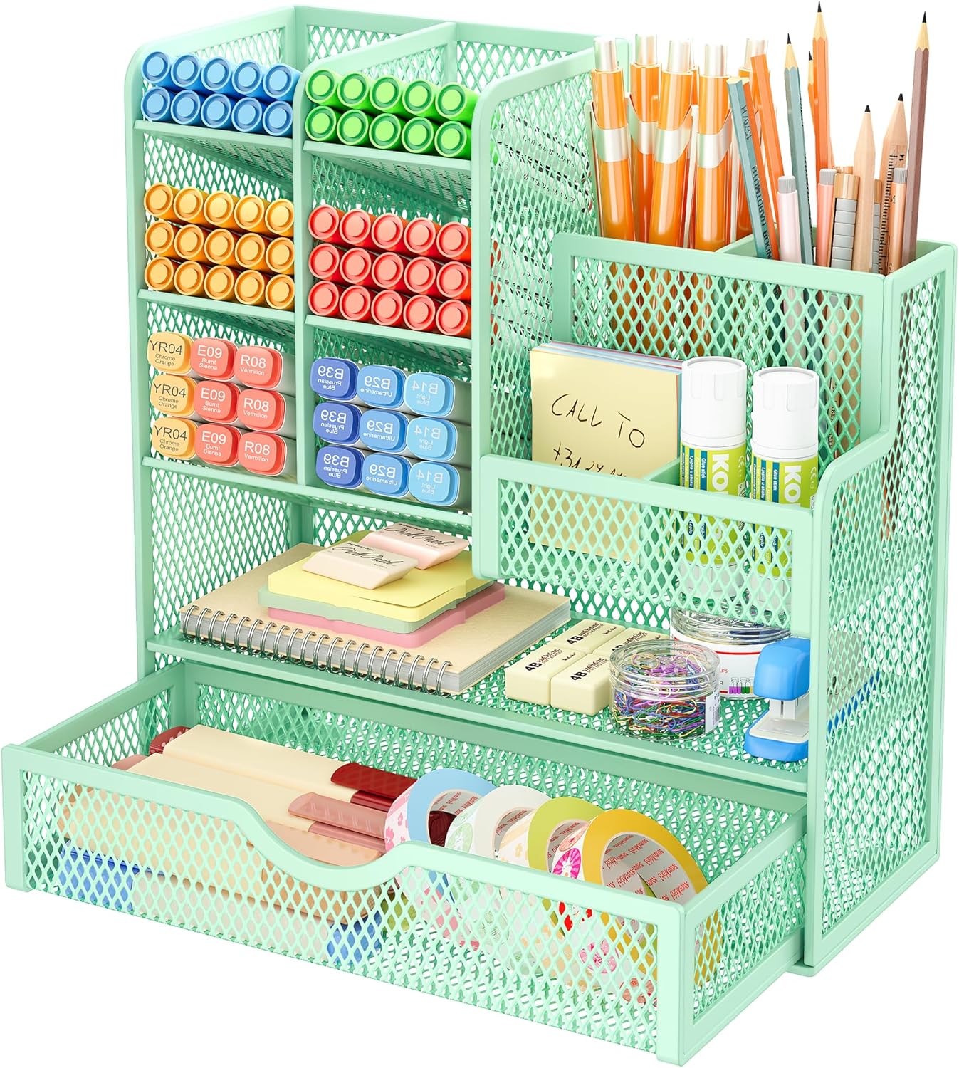 5-Tier Mesh Desk Organizer with Drawers – Metal Office & Makeup Storage, Black