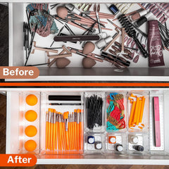 Clear Drawer Organiser Set – Makeup, Cosmetics & Utensil Tray for Kitchen & Bedroom