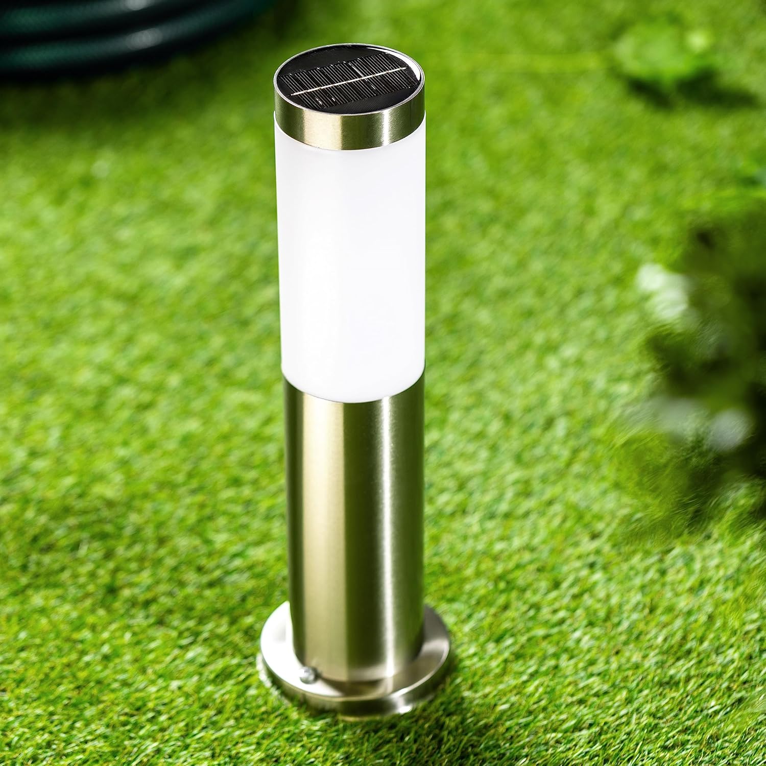 Lighting Solar Power Stainless Steel Silver Outdoor Post Bollard Outdside Light Indoor Garden Patio Porch Door Conservatory Decking Shed (Solar Medium)