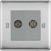 Double Co-Axial TV and Radio Socket – Brushed Steel