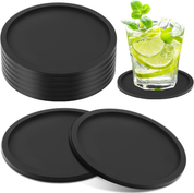 8-Piece Black Silicone Drink Coasters – Thick Round Mats for Coffee, Beer & Bar