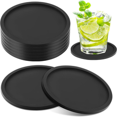 8-Piece Black Silicone Drink Coasters – Thick Round Mats for Coffee, Beer & Bar