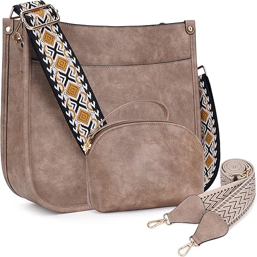 2PCAS Women’s Crossbody Bag Set – Leather Hobo Handbag & Wallet with Adjustable Guitar Strap