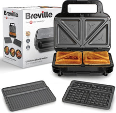 3-in-1 Snack Maker – Toastie, Waffle & Panini Press | Deep Fill, Removable Non-Stick Plates | Black & Steel [VST098]