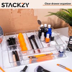 Clear Drawer Organiser Set – Makeup, Cosmetics & Utensil Tray for Kitchen & Bedroom