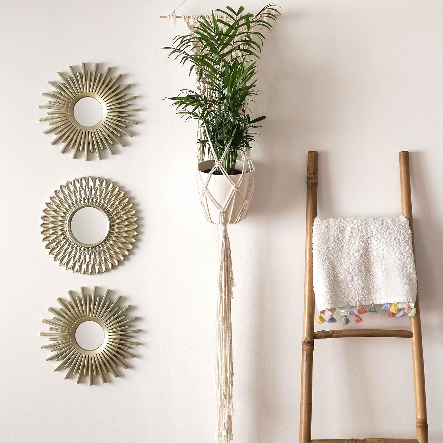 BONNYCO Set of 3 Round Gold Wall Mirrors – Home Décor for Living Room & Bedroom