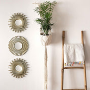 BONNYCO Set of 3 Round Gold Wall Mirrors – Home Décor for Living Room & Bedroom