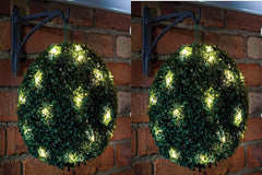 28cm Solar Powered Topiary Ball with 20 Led Lights 2 Functions Hanging Topiary Ball Light Green (2 Topiary)