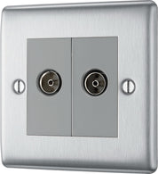 Double Co-Axial TV and Radio Socket – Brushed Steel