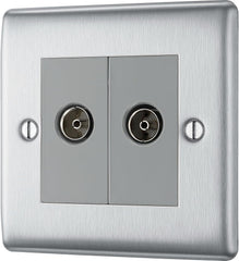 Double Co-Axial TV and Radio Socket – Brushed Steel
